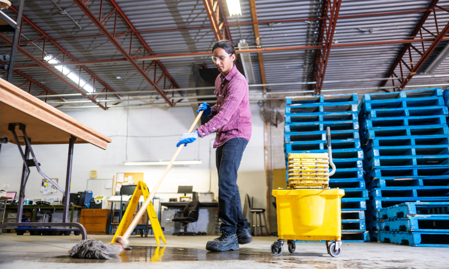 Warehouse floor cleaning in Delta facility